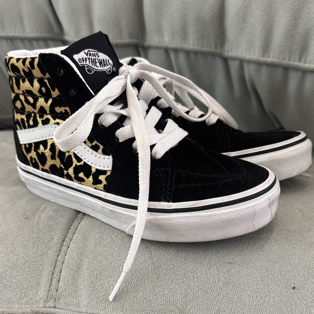 Vans High-Top Sneakers with Black & Gold Leopard Panels